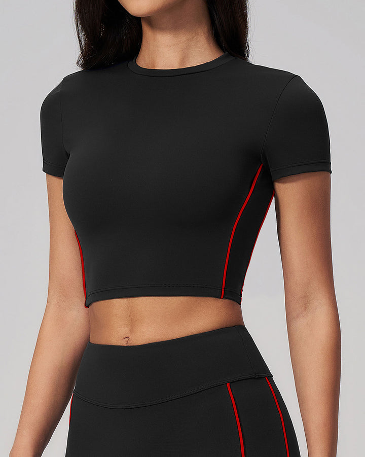 Alora Crop Tee - Black Red