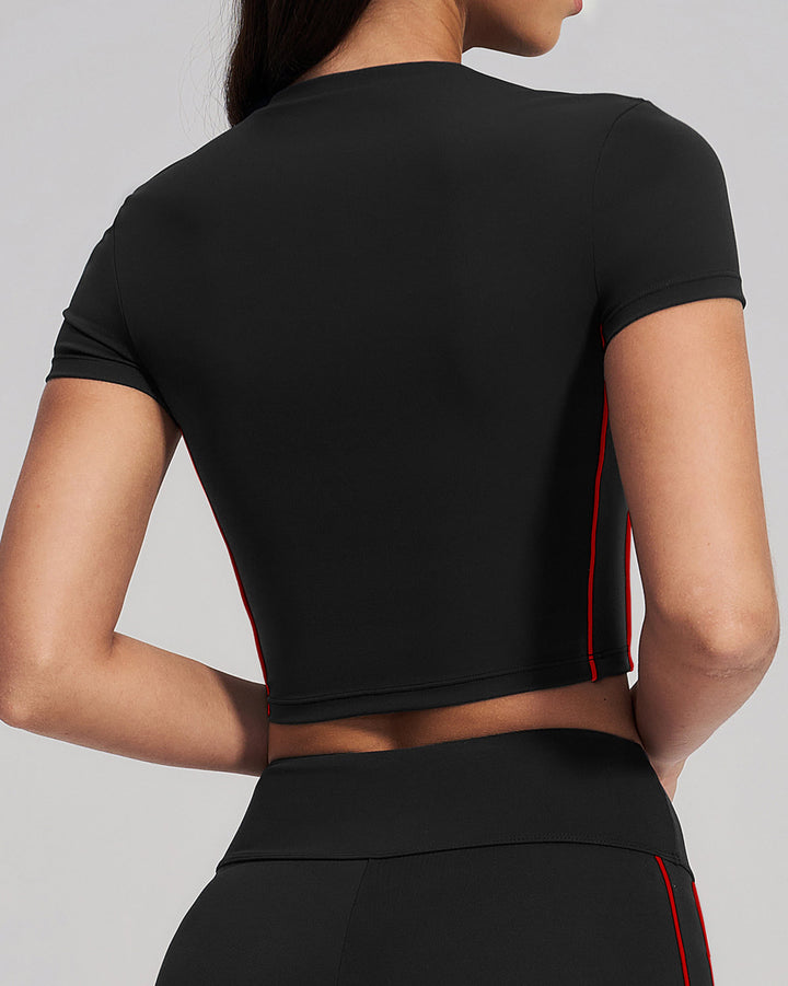 Alora Crop Tee - Black Red