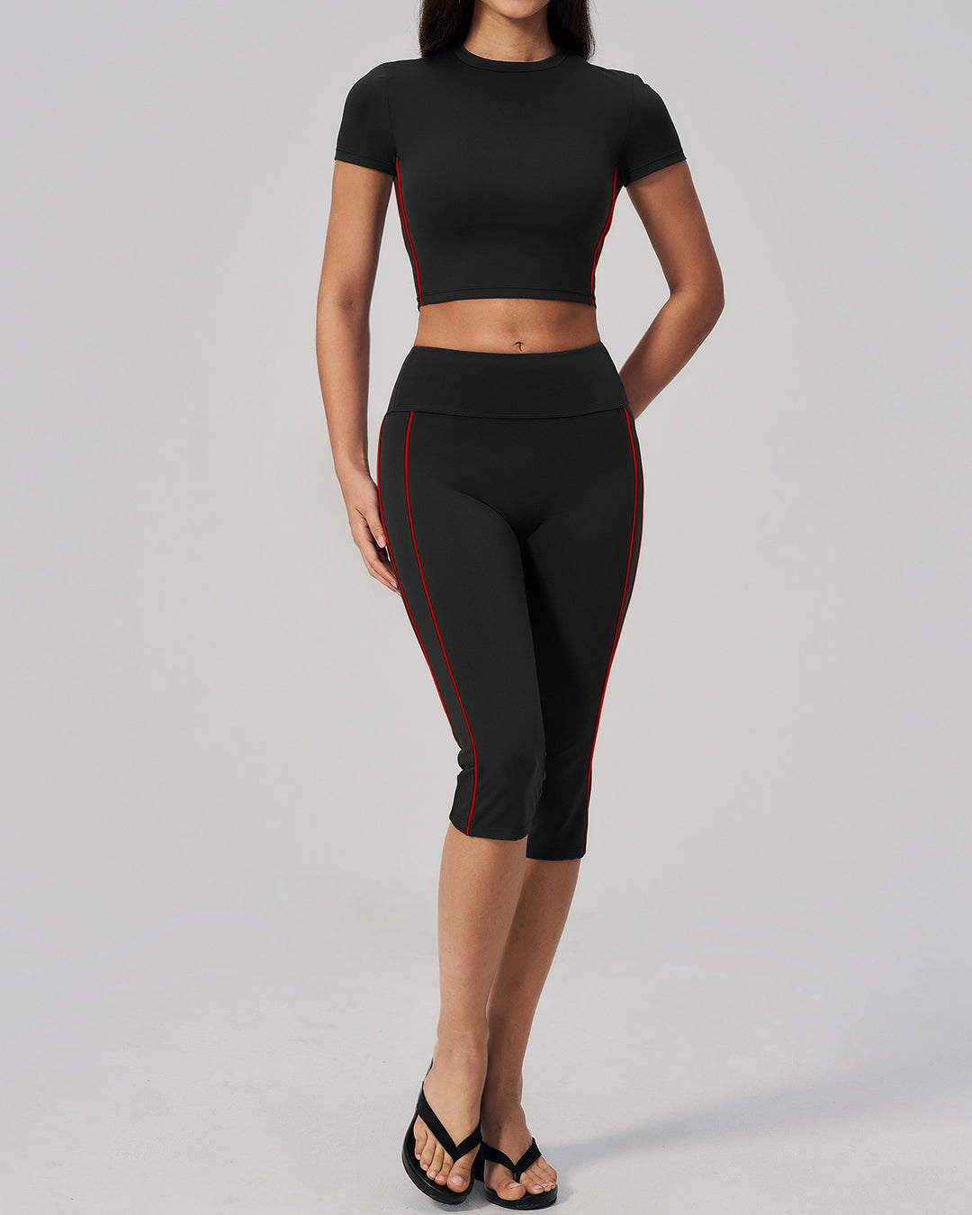 Alora Crop Tee - Black Red