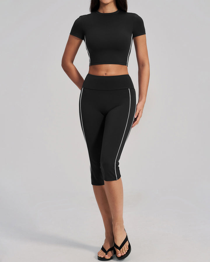 Alora Crop Tee - Black White