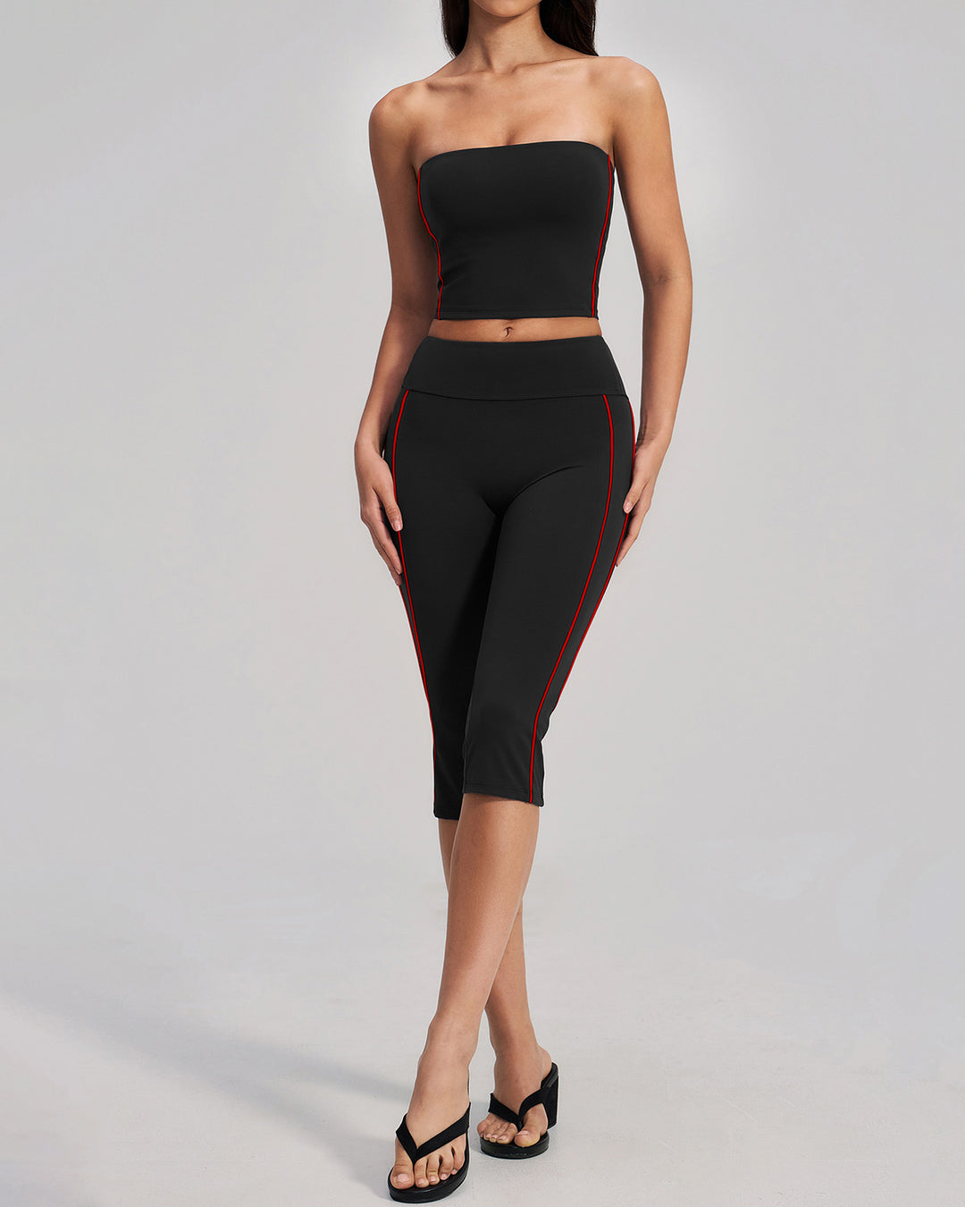 Alora Crop Top - Black Red
