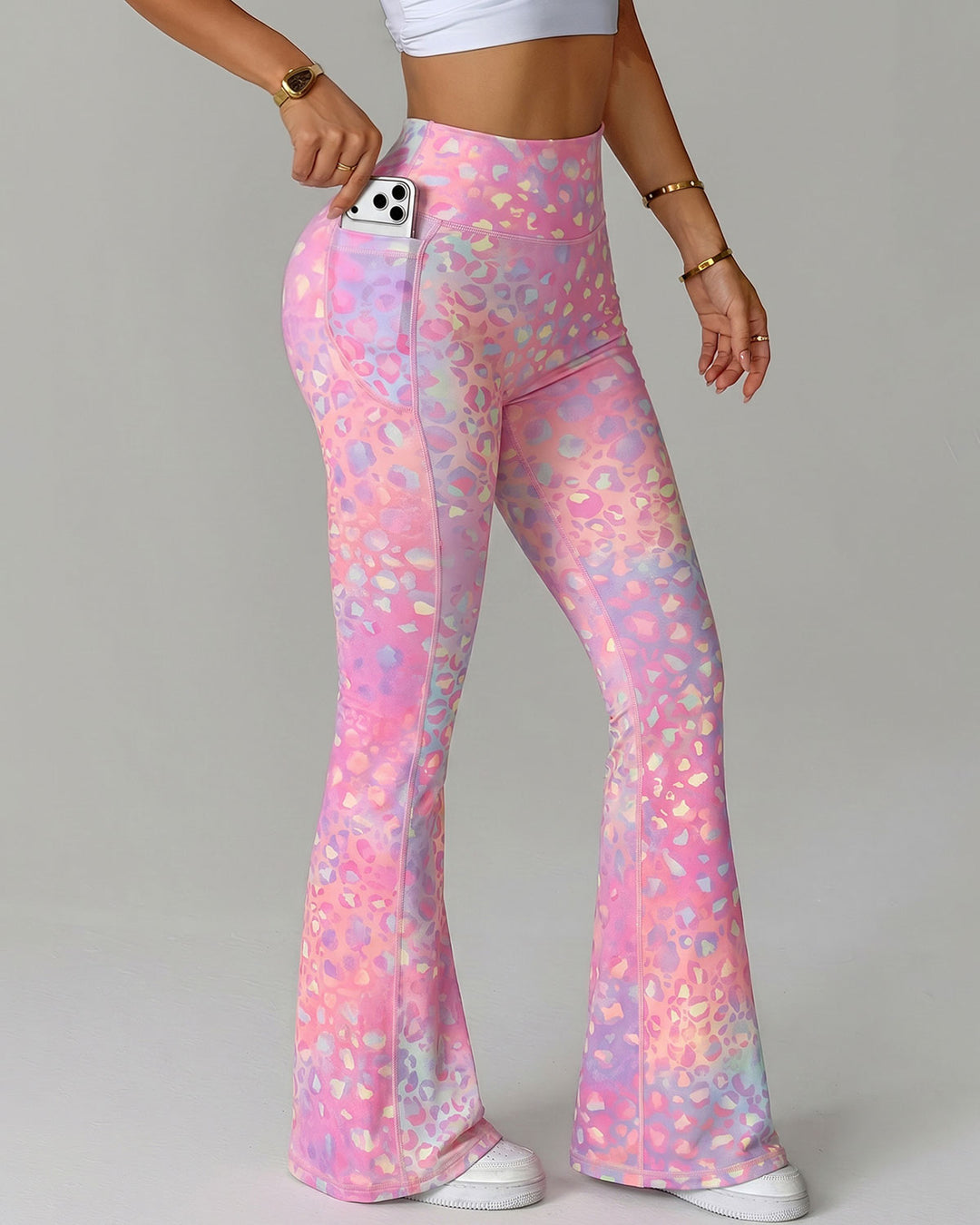 Aveline Flare Leggings - Bubblegum Leopard