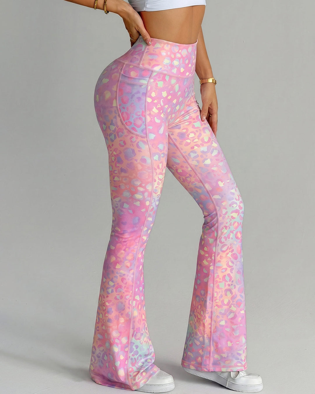 Aveline Flare Leggings - Bubblegum Leopard