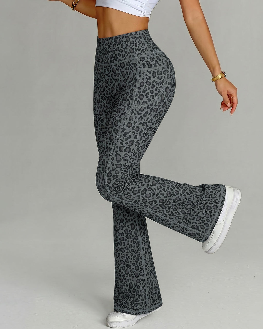 Aveline Flare Leggings - Charcoal Leopard