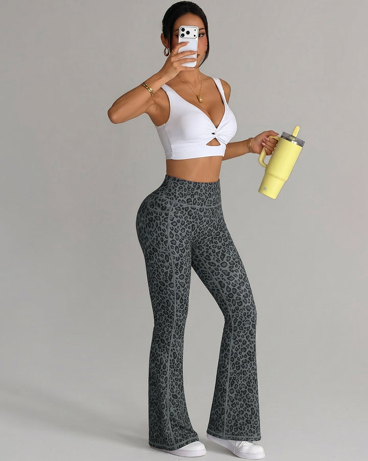 Aveline Flare Leggings - Charcoal Leopard