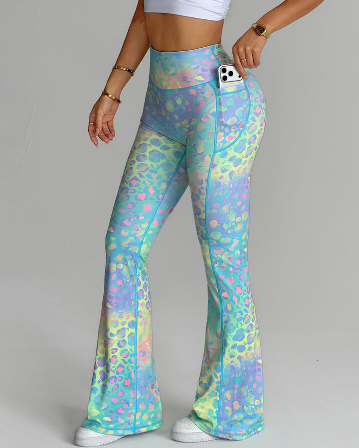 Aveline Flare Leggings - Mint Leopard
