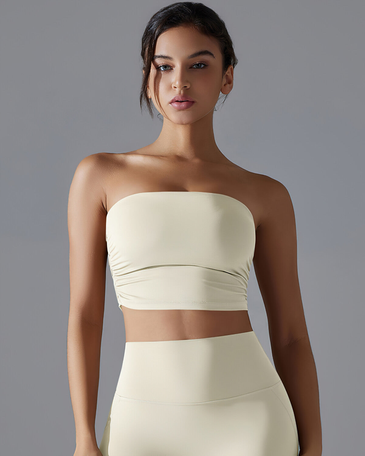 Bianca Ruched Crop Top - Beige