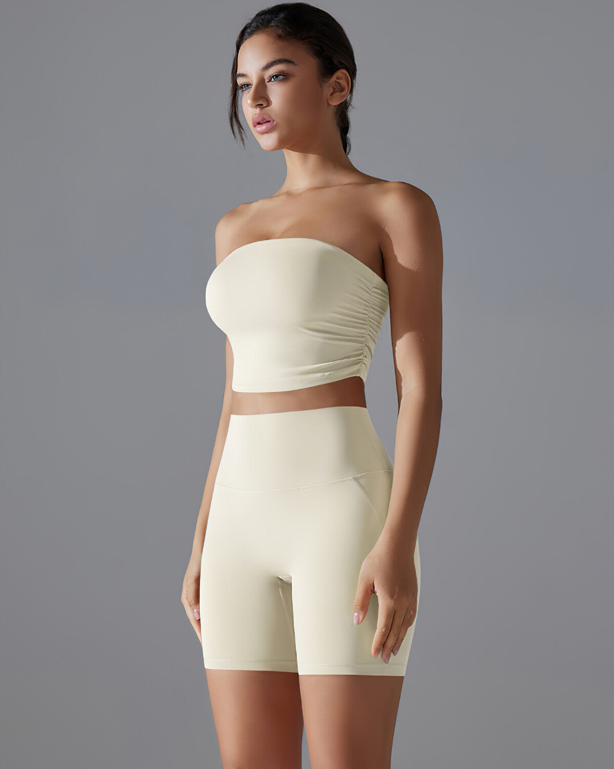 Bianca Ruched Crop Top - Beige