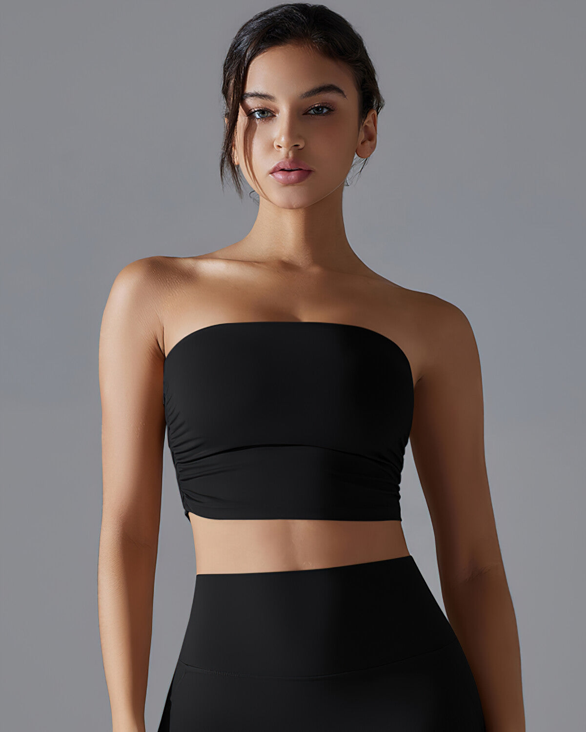 Bianca Ruched Crop Top - Black