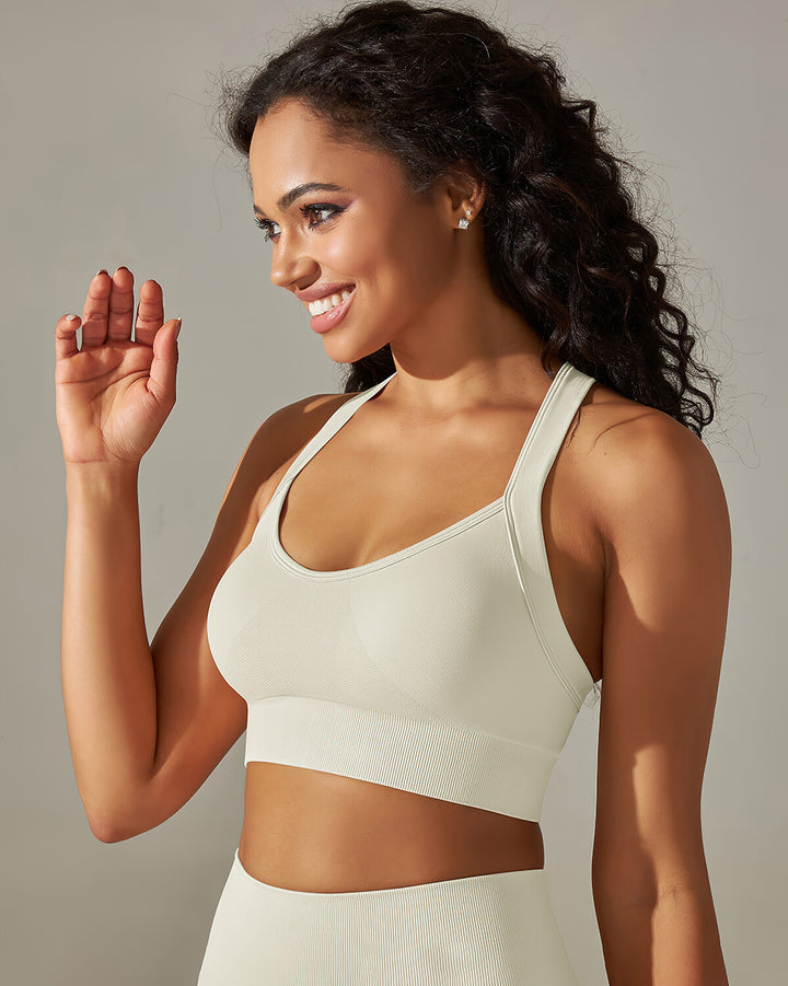 Cleo Crossback Sports Bra - Beige