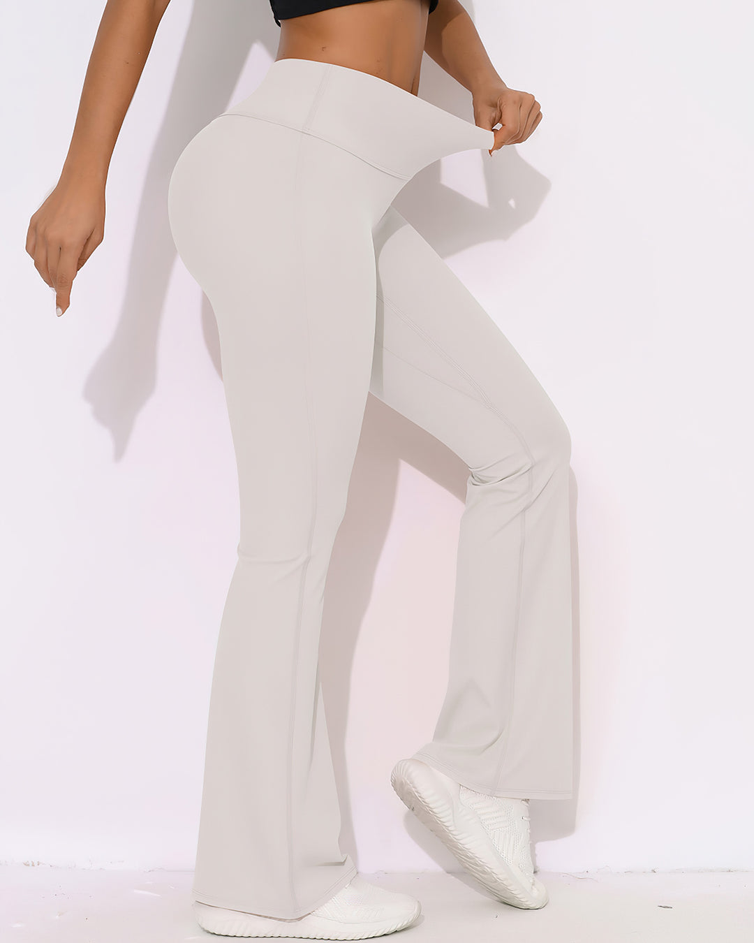 Elara Scrunch Flare Leggings - Beige