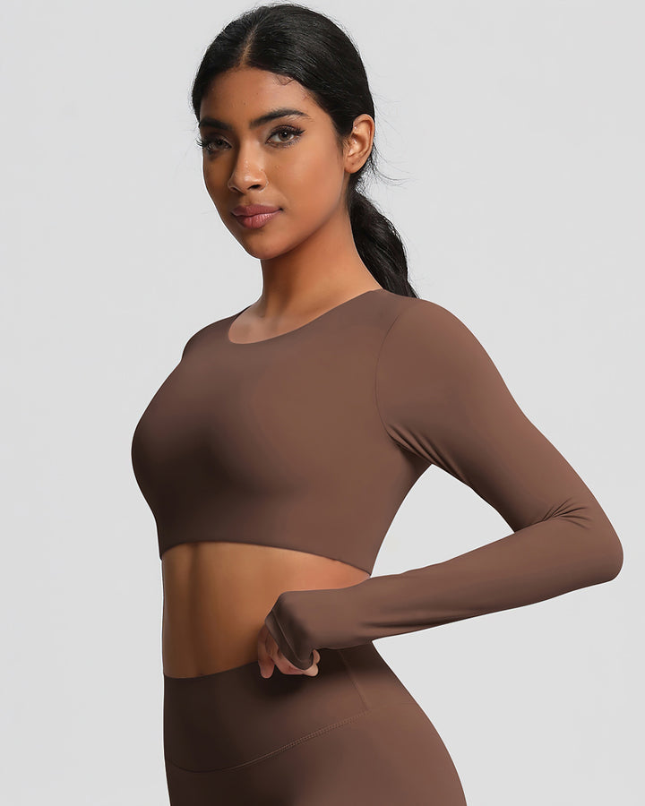 Gwen Cropped Long Sleeve - Brown