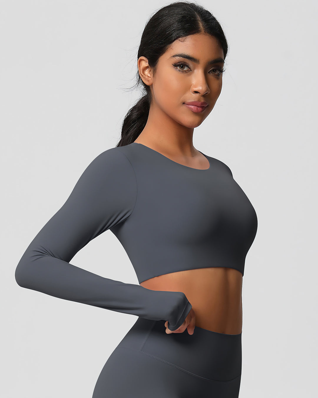 Gwen Cropped Long Sleeve - Dark Grey