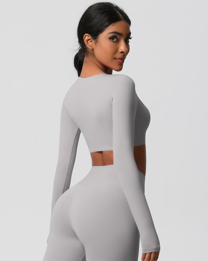 Gwen Cropped Long Sleeve - Light Grey