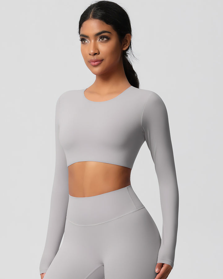 Gwen Cropped Long Sleeve - Light Grey