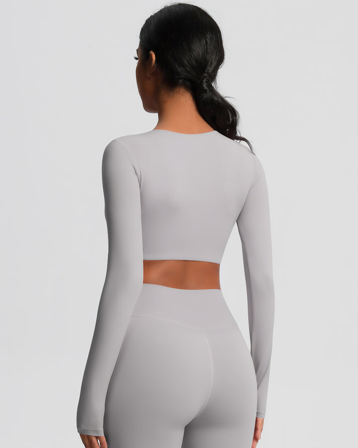 Gwen Cropped Long Sleeve - Light Grey