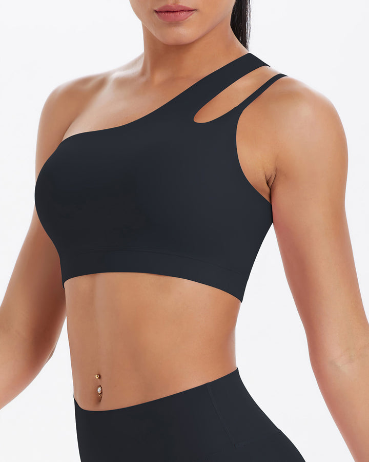 Gwen One-Shoulder Sports Bra - Black