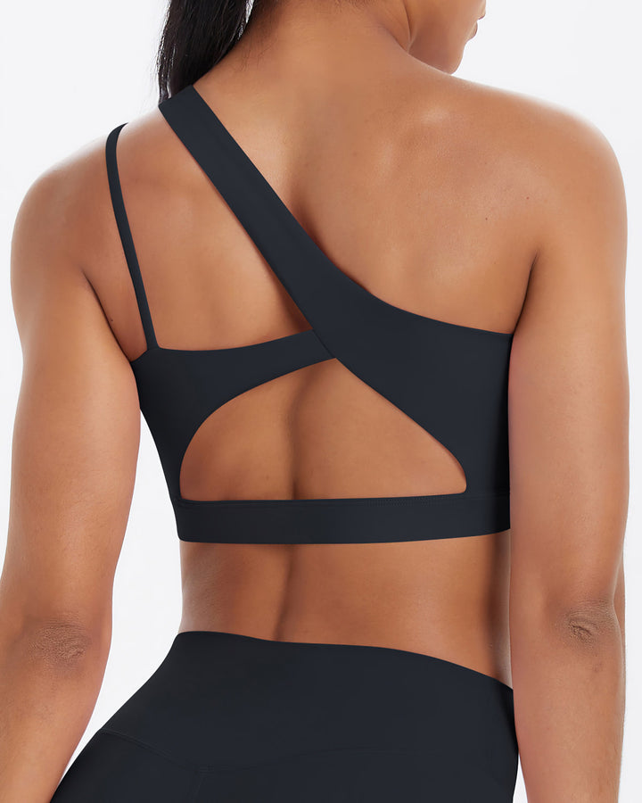 Gwen One-Shoulder Sports Bra - Black