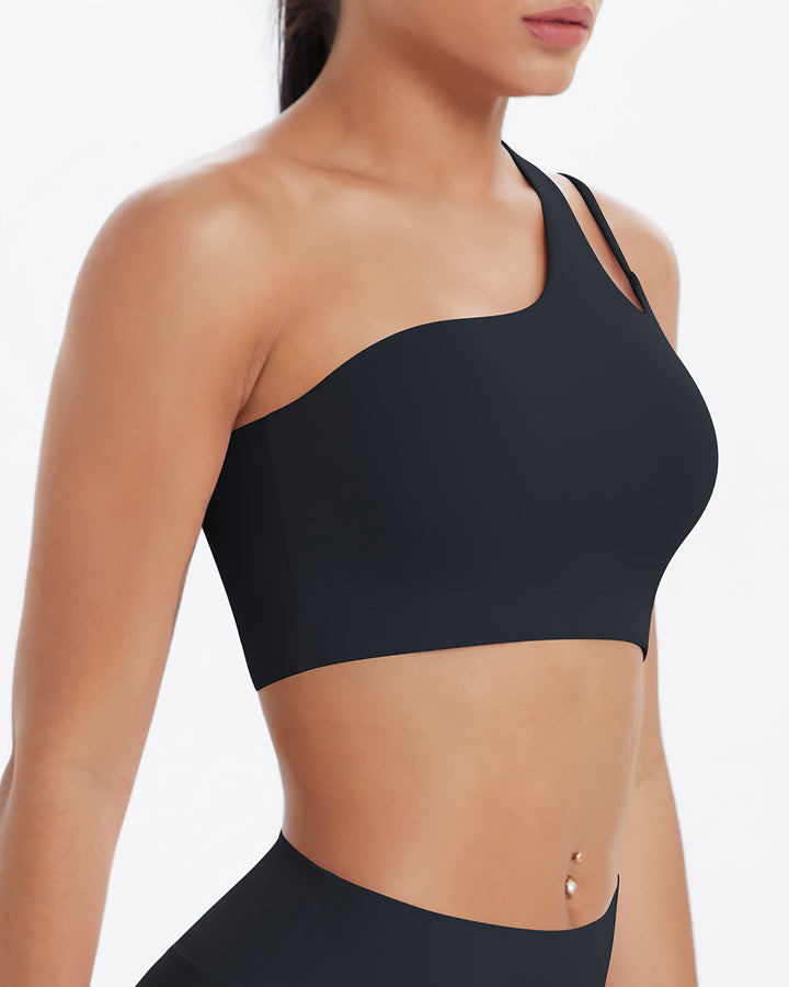 Gwen One-Shoulder Sports Bra - Black