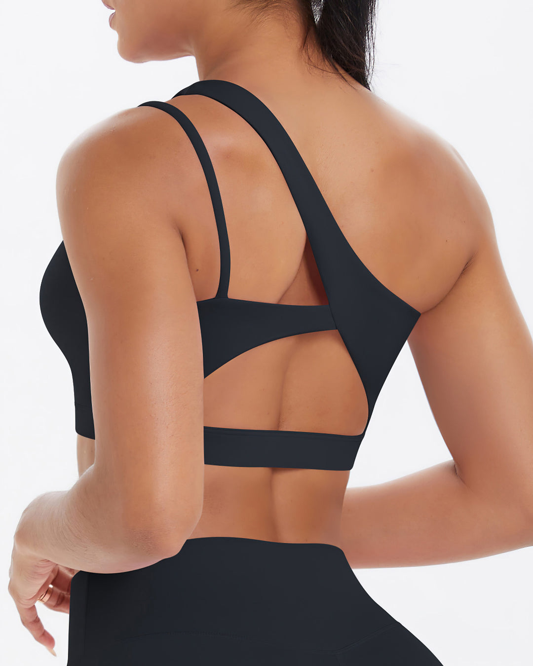 Gwen One-Shoulder Sports Bra - Black
