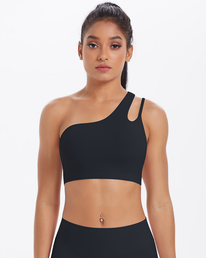 Gwen One-Shoulder Sports Bra - Black