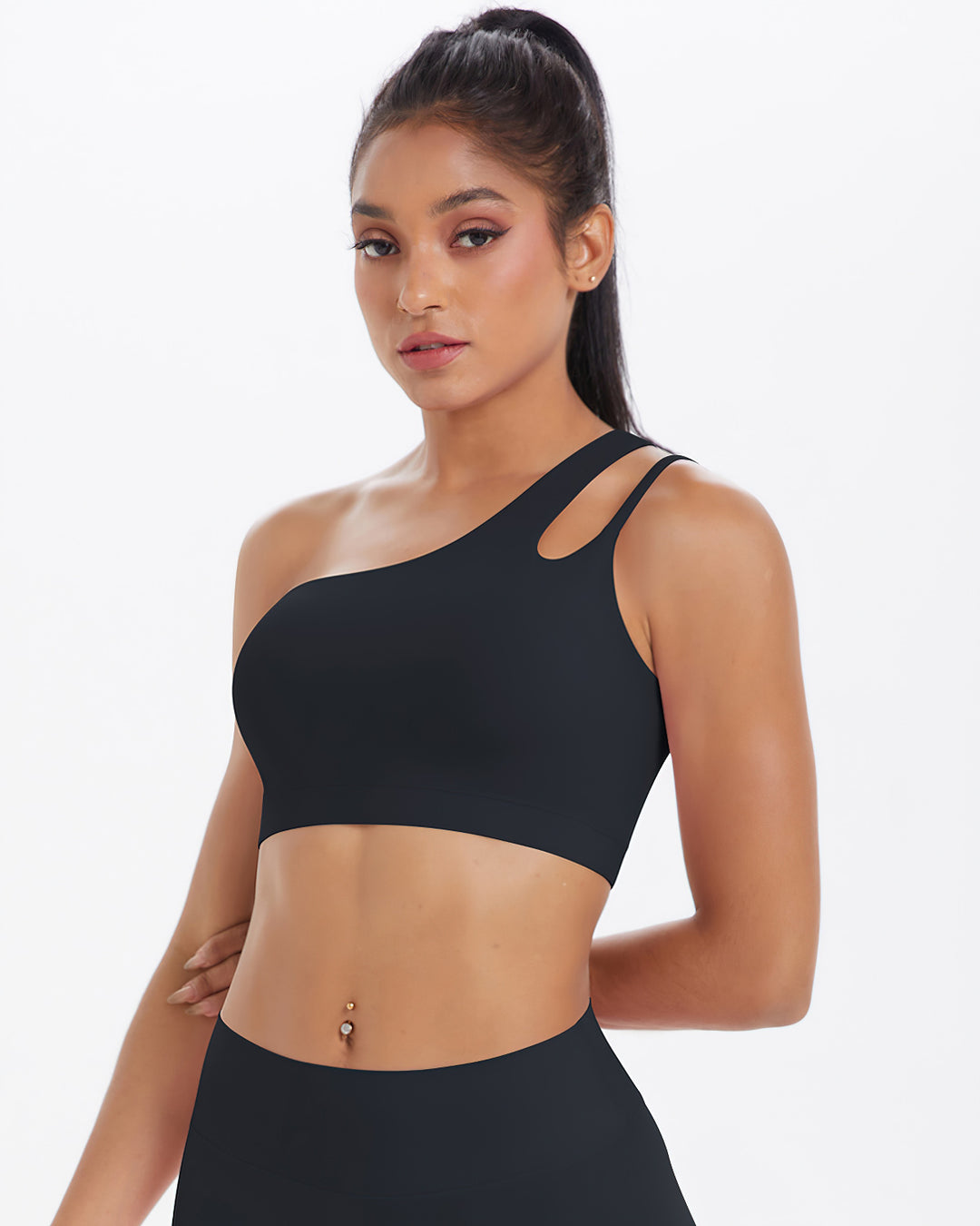 Gwen One-Shoulder Sports Bra - Black