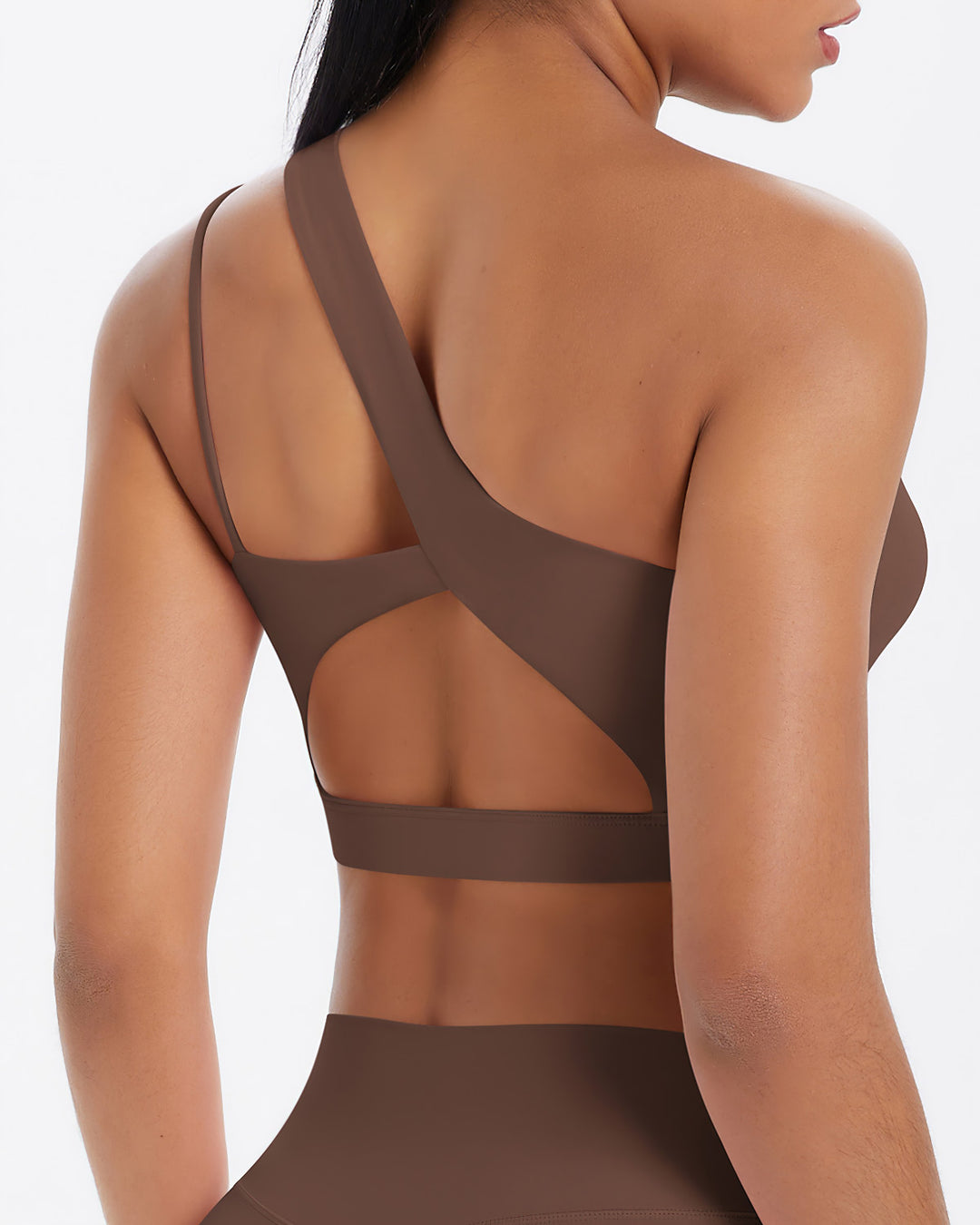 Gwen One-Shoulder Sports Bra - Brown