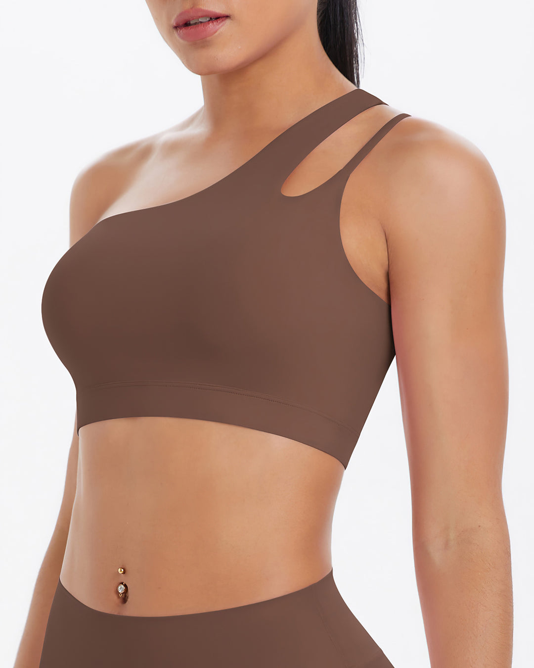 Gwen One-Shoulder Sports Bra - Brown