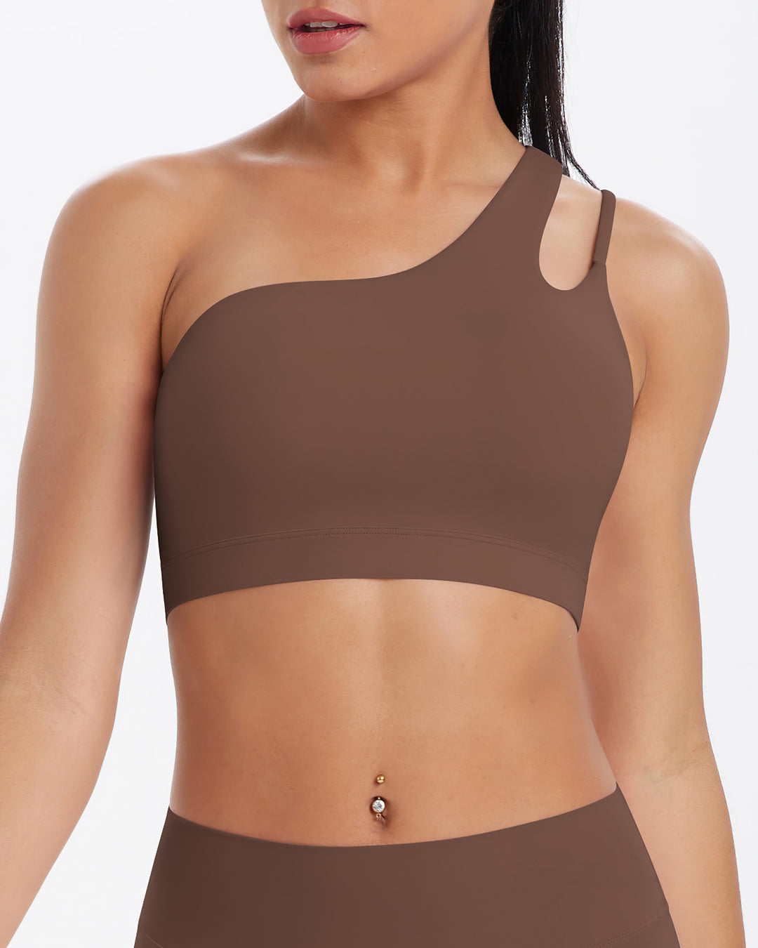 Gwen One-Shoulder Sports Bra - Brown