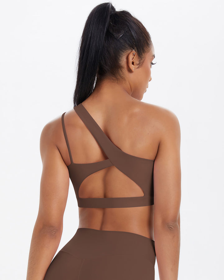 Gwen One-Shoulder Sports Bra - Brown
