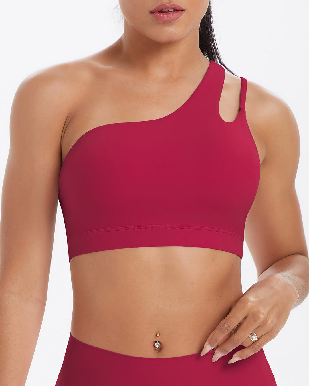 Gwen One-Shoulder Sports Bra - Carmine