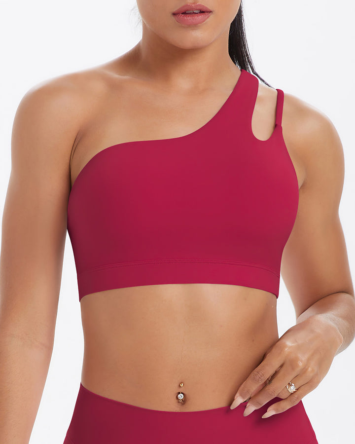 Gwen One-Shoulder Sports Bra - Carmine