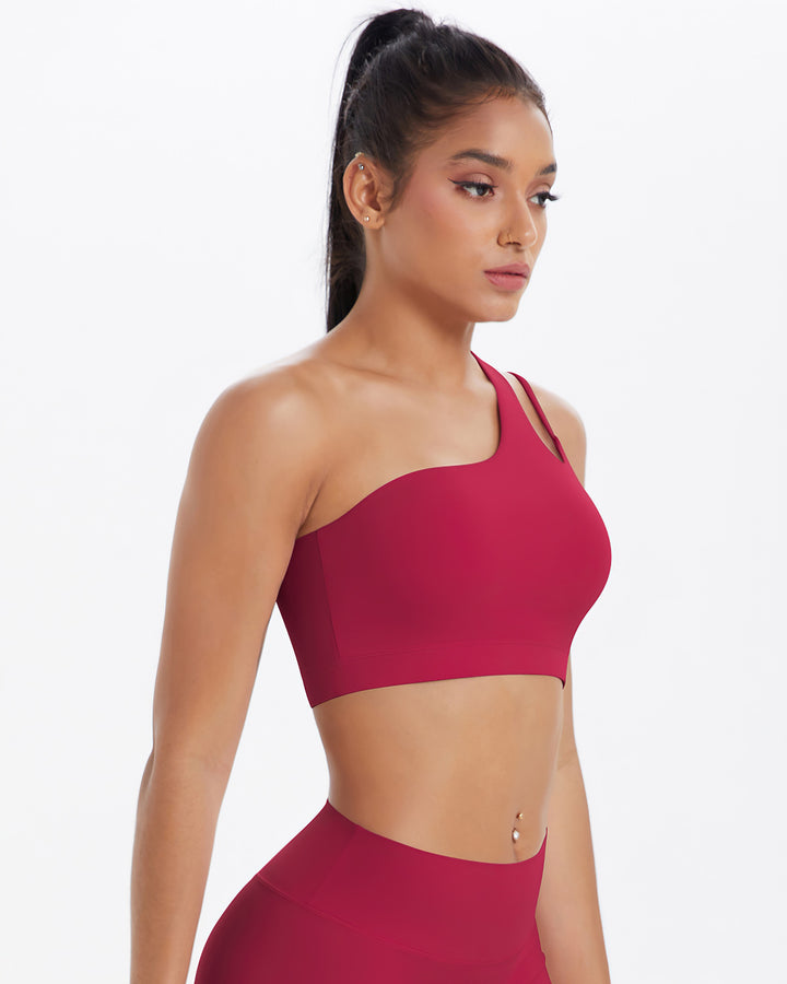 Gwen One-Shoulder Sports Bra - Carmine