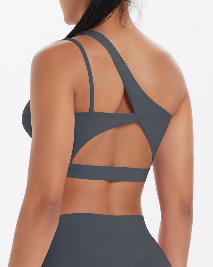 Gwen One-Shoulder Sports Bra - Dark Grey