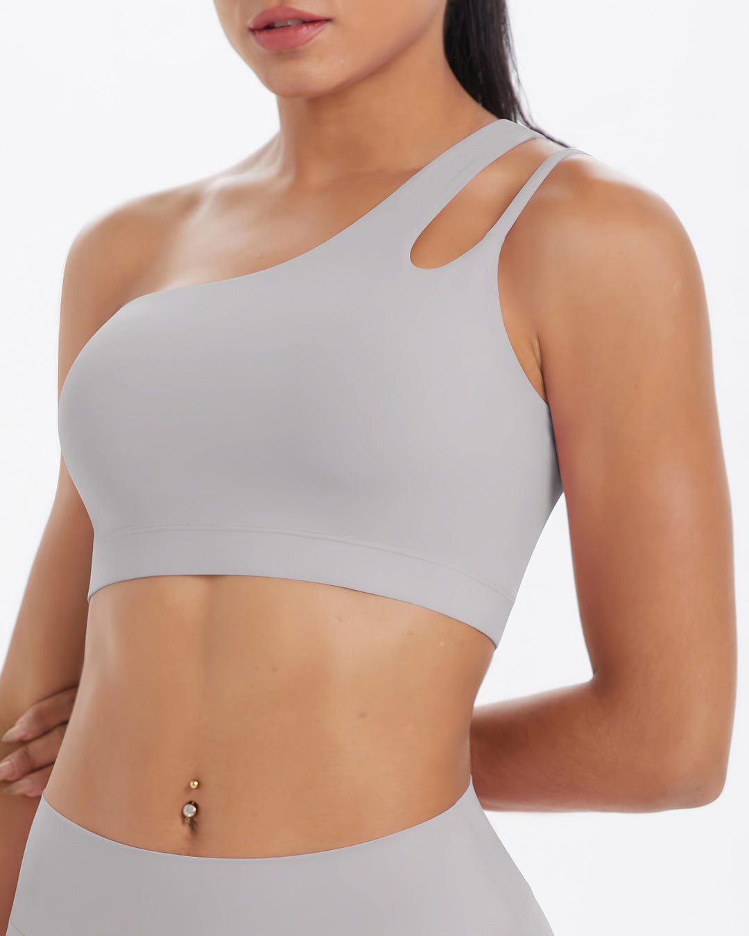 Gwen One-Shoulder Sports Bra - Light Grey