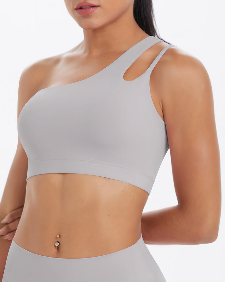 Gwen One-Shoulder Sports Bra - Light Grey