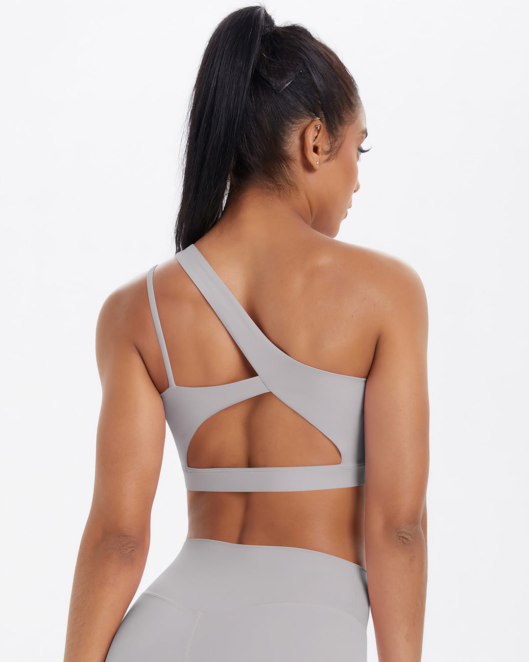 Gwen One-Shoulder Sports Bra - Light Grey