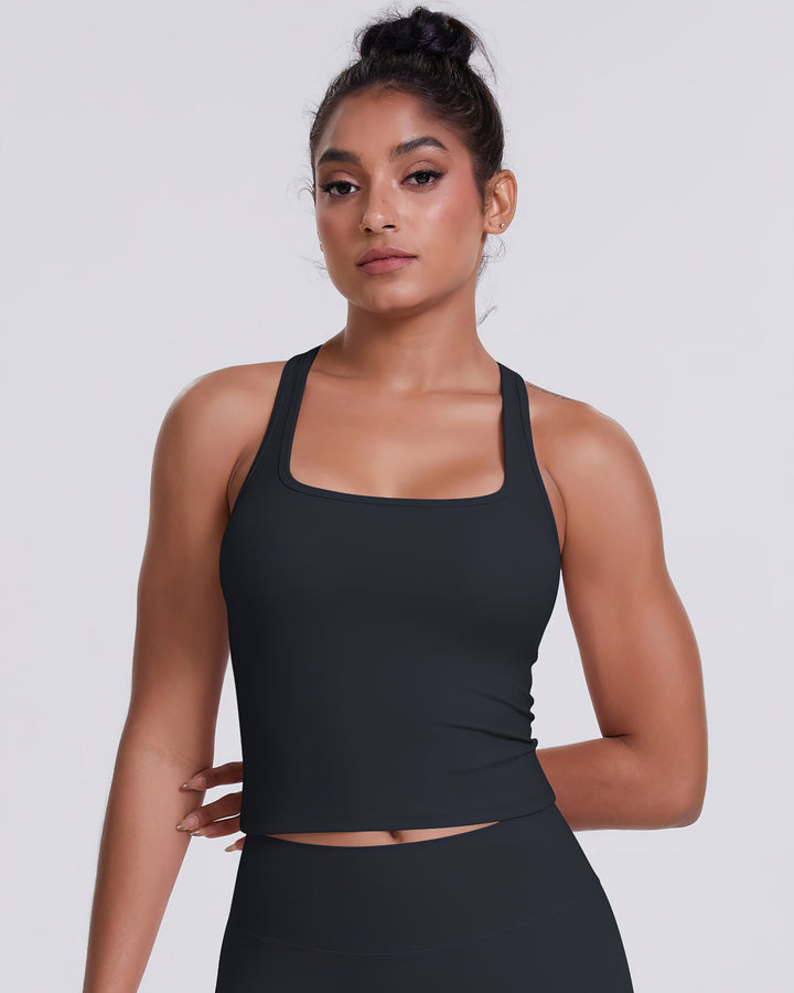 Gwen T-Back Top - Black