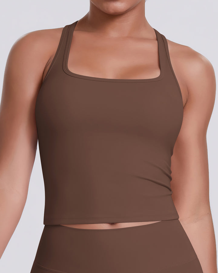 Gwen T-Back Top - Brown