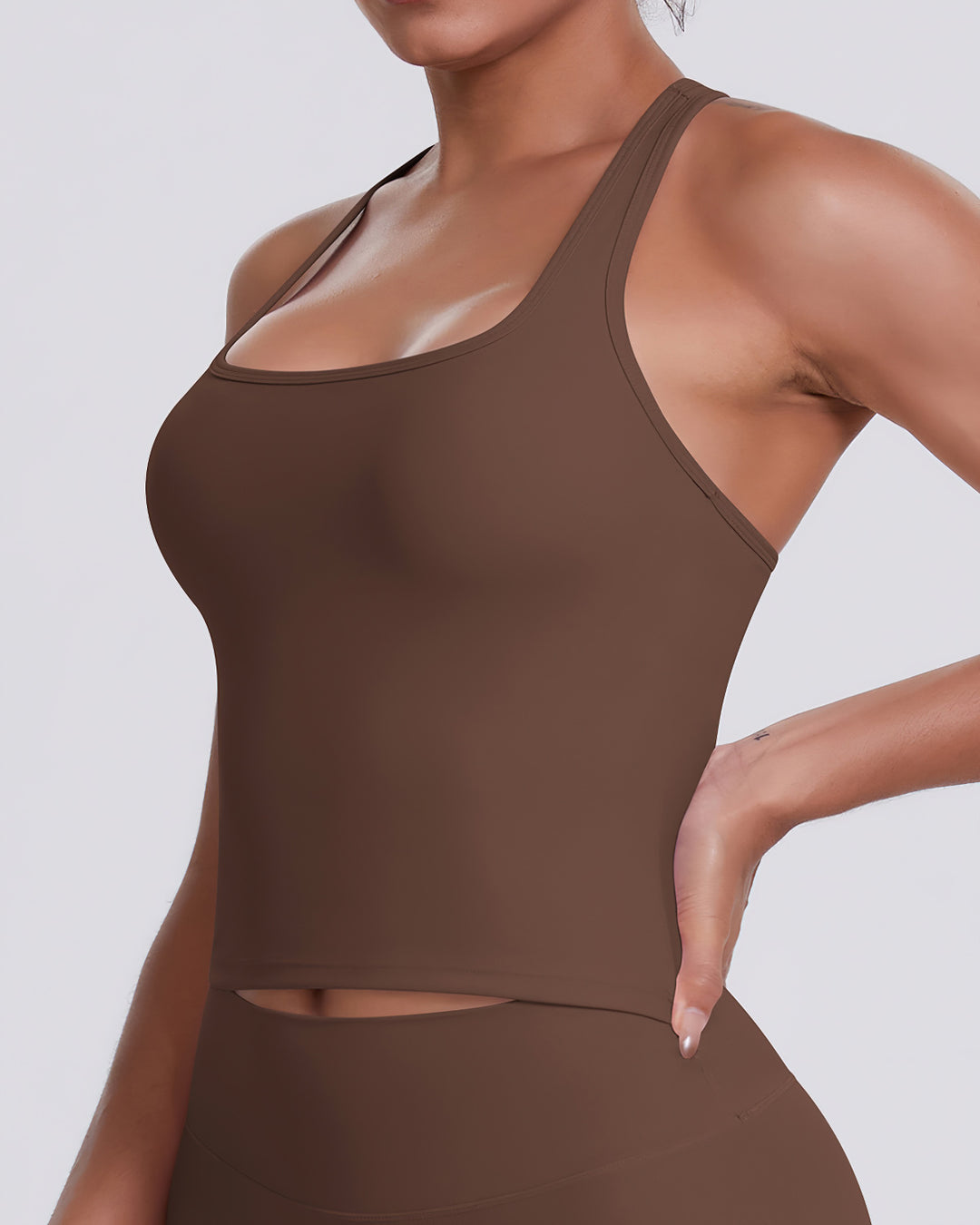 Gwen T-Back Top - Brown