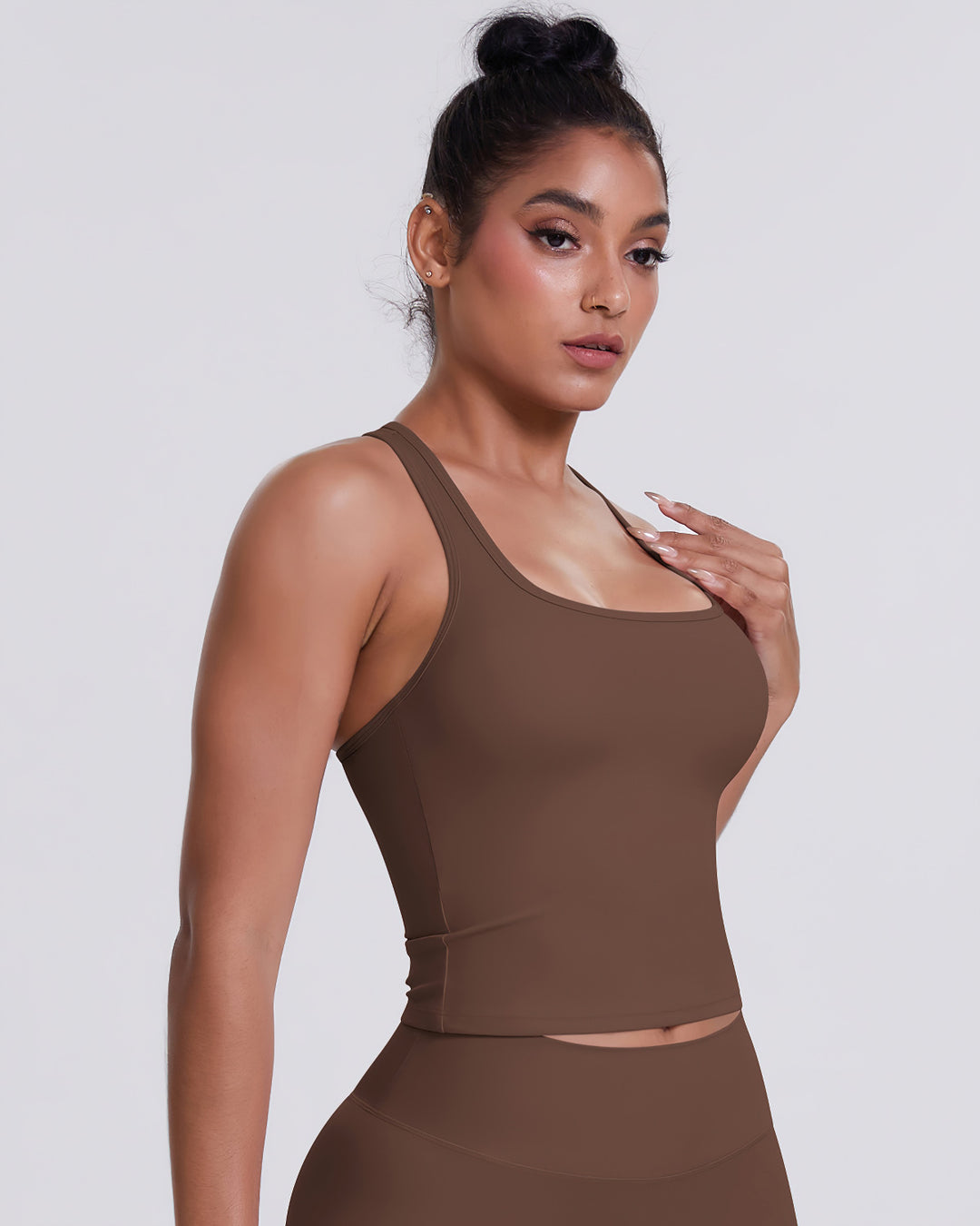 Gwen T-Back Top - Brown