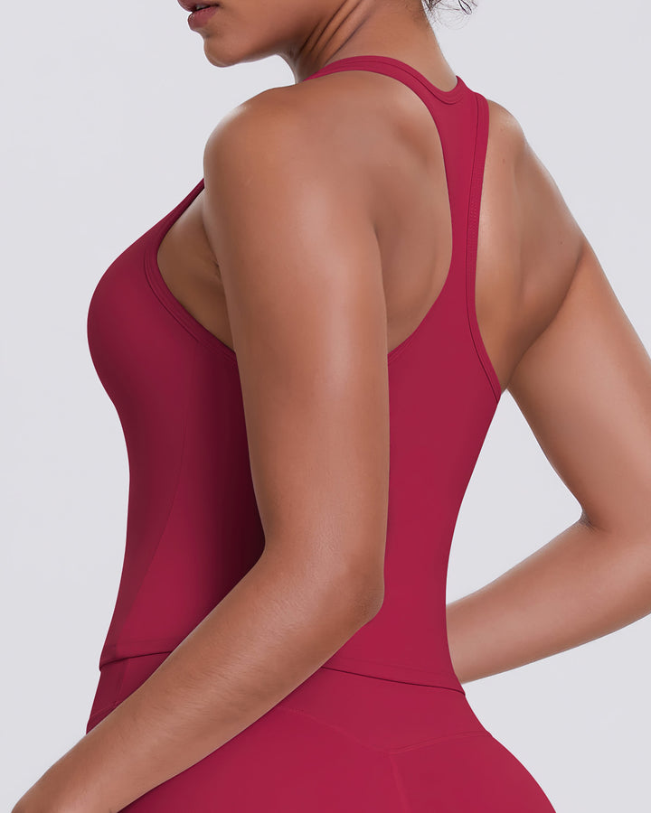 Gwen T-Back Top - Carmine