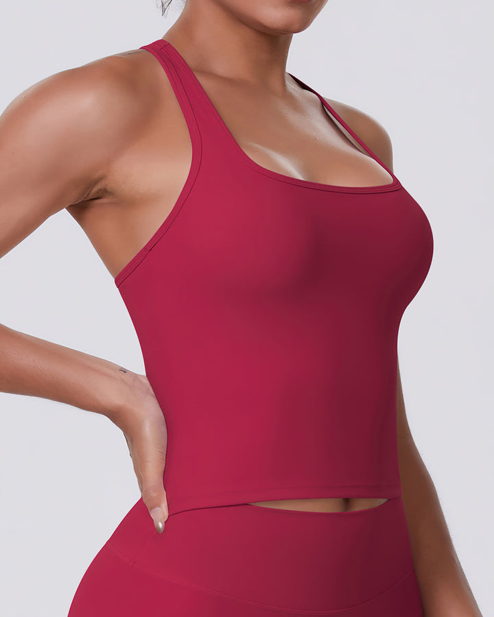 Gwen T-Back Top - Carmine