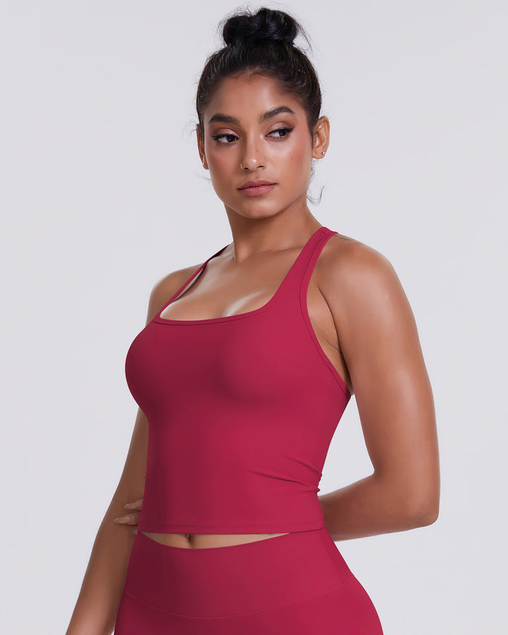 Gwen T-Back Top - Carmine
