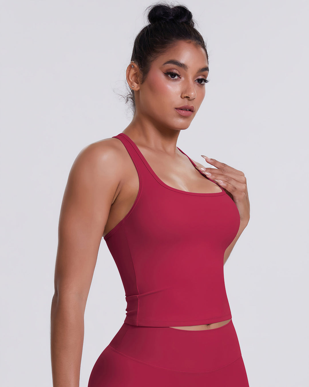 Gwen T-Back Top - Carmine