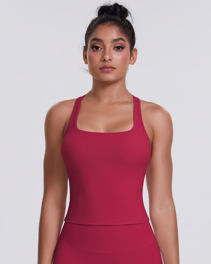 Gwen T-Back Top - Carmine