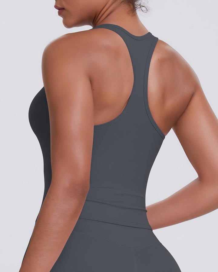 Gwen T-Back Top - Dark Grey
