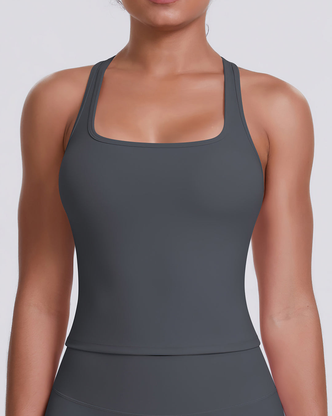 Gwen T-Back Top - Dark Grey