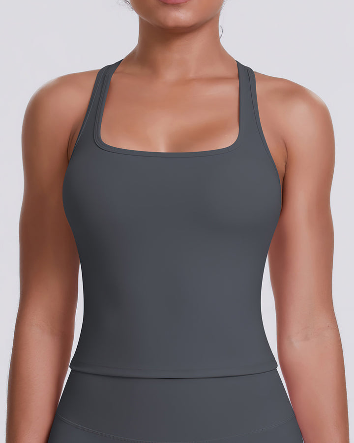Gwen T-Back Top - Dark Grey