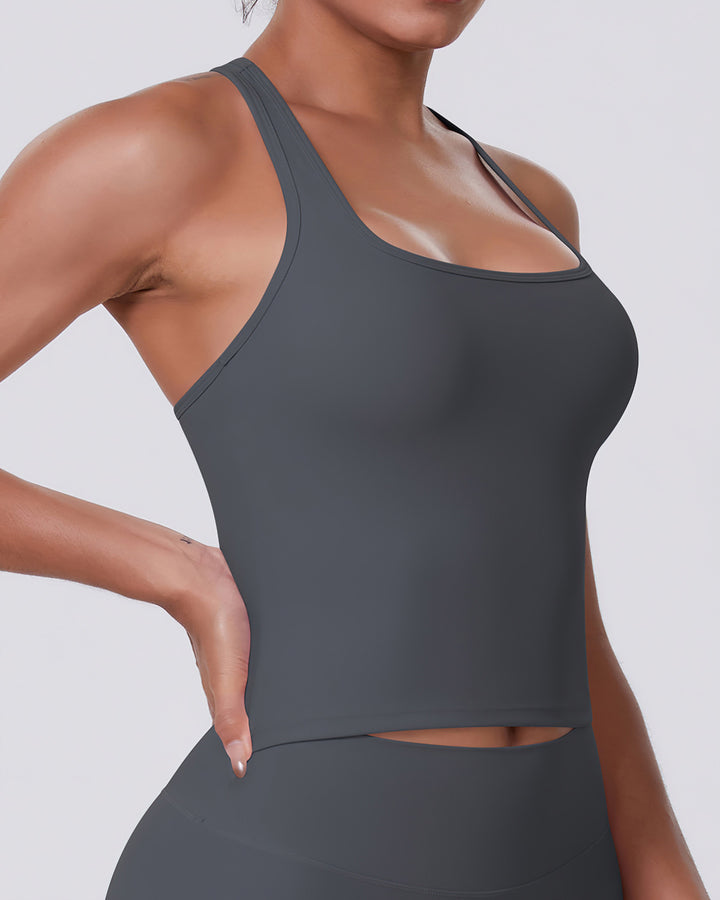 Gwen T-Back Top - Dark Grey